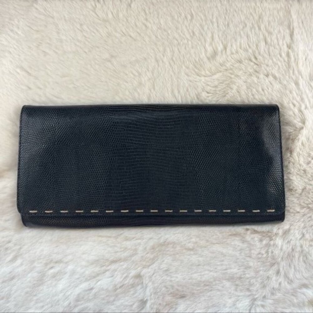 Kate Spade New York Black Leather Clutch Bifold Handbag Bold Stitching Detail